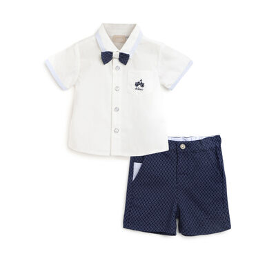 Boys Dark Blue Solid Outfit with Short Pants